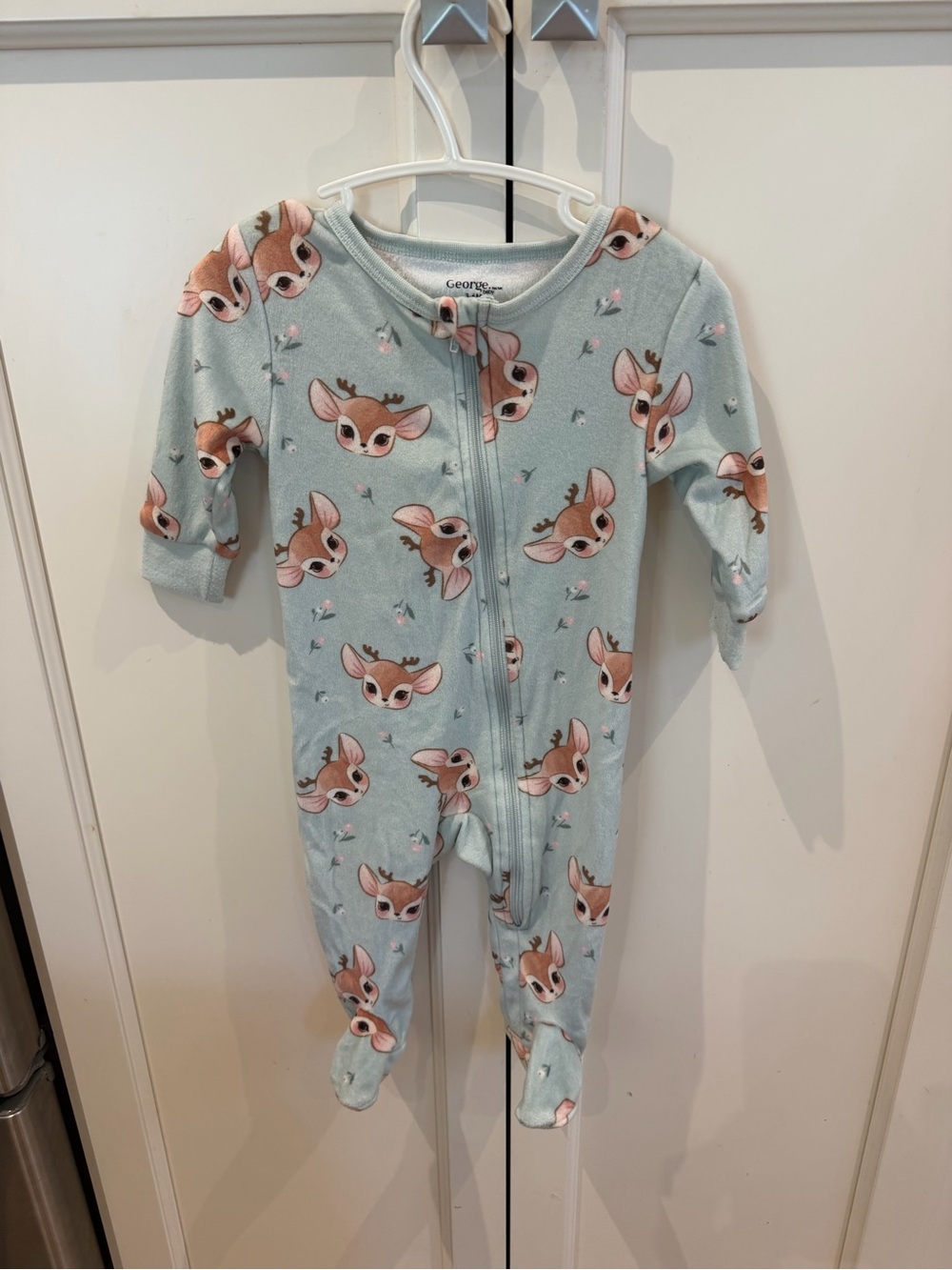 George 3-6m Light Blue Deer Print Footed Pajamas